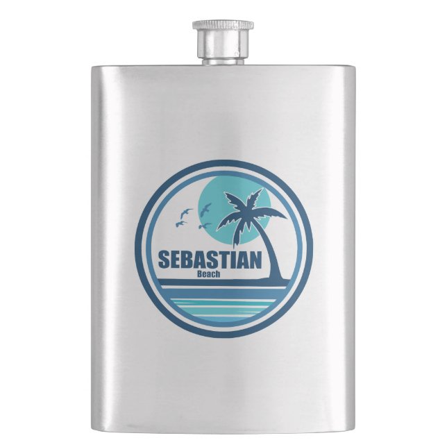 Sebastian Beach Fort Lauderdale Palm Tree Birds Hip Flask (Front)