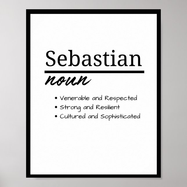 Sebastian, Boy Personalized Name Definition Poster (Front)