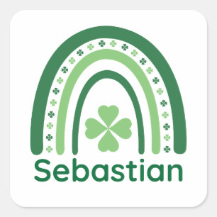 Sebastian Name Clover Boho Rainbow Square Sticker