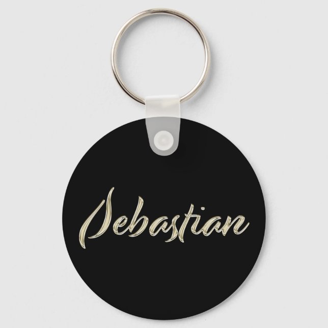 Sebastian Name whitegold Button Schlüsselanhänger Keychain (Front)