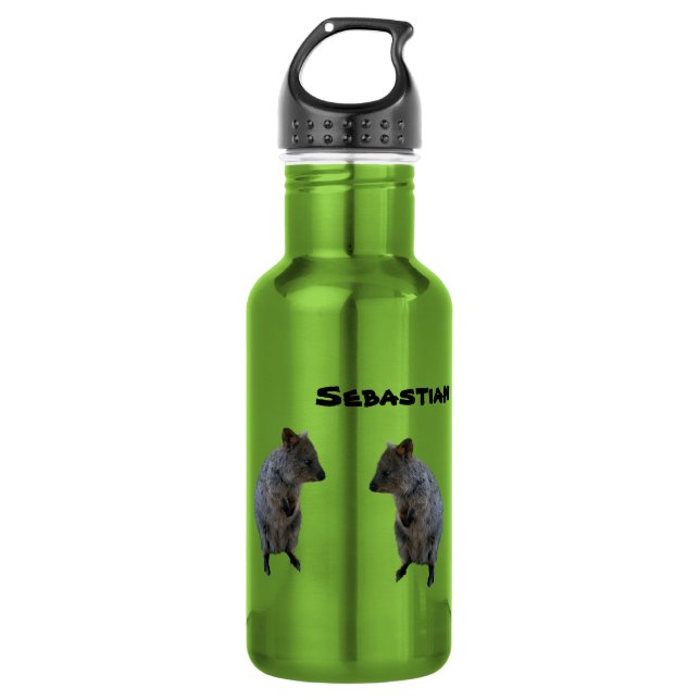 Sebastian Name With 2 Aussie Quokkas, Water Bottle (Front)