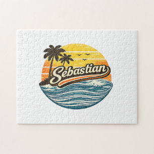 Sebastian Retro Sunset Name Design Jigsaw Puzzle