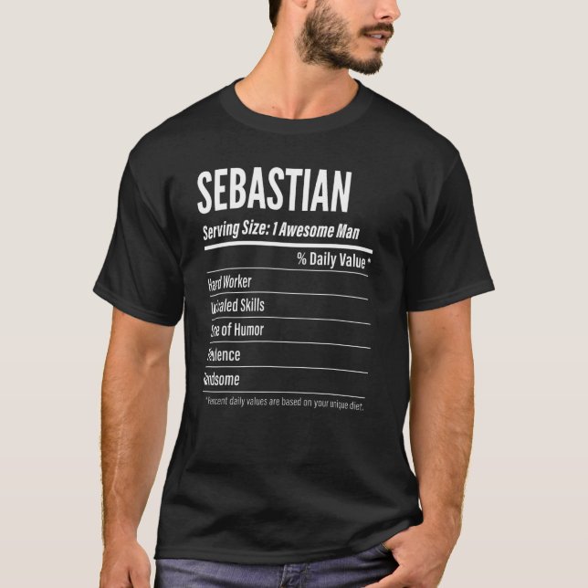 Sebastian Serving Size Nutrition Label Calories T-Shirt (Front)