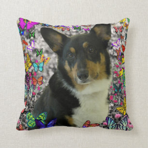 Sebastian the Welsh Corgi in Butterflies Throw Pillow
