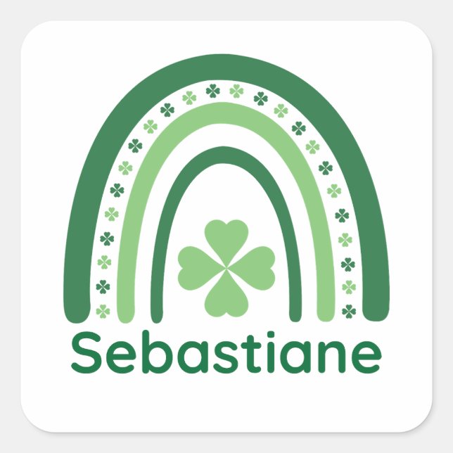 Sebastiane Name Clover Boho Rainbow Square Sticker (Front)