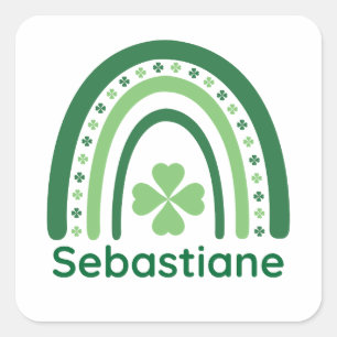Sebastiane Name Clover Boho Rainbow Square Sticker
