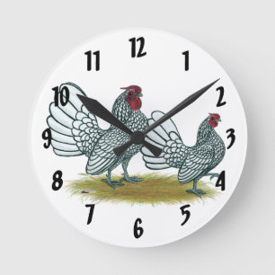 Sebright Bantams: Silver Round Clock