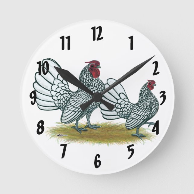 Sebright Bantams:  Silver Round Clock (Front)