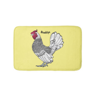 Sebright chicken cartoon illustration bath mat