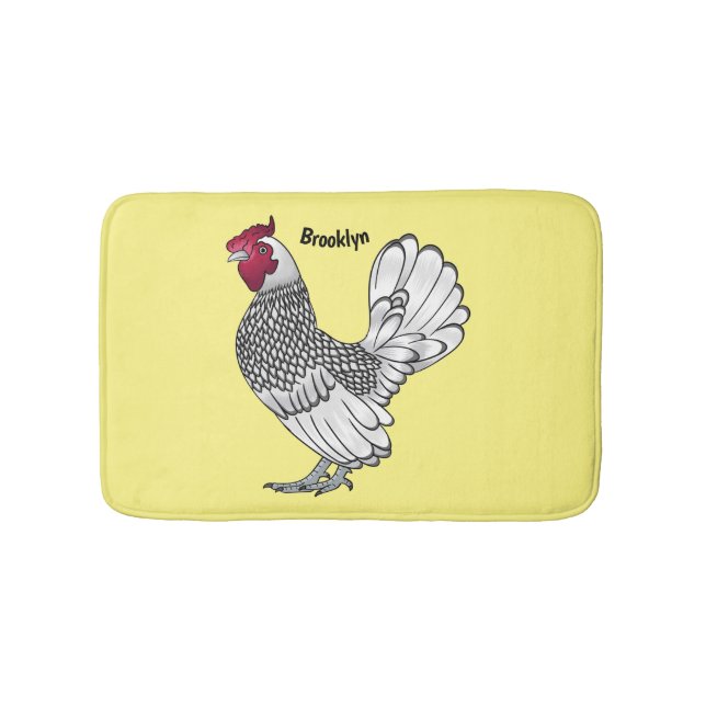 Sebright chicken cartoon illustration bath mat (Front)
