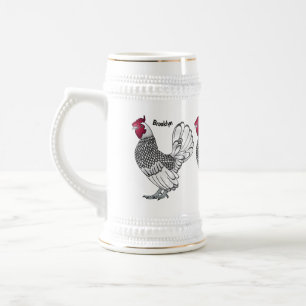 Sebright chicken cartoon illustration beer stein