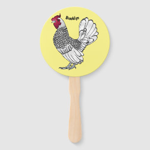 Sebright chicken cartoon illustration  hand fan