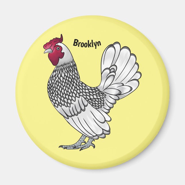 Sebright chicken cartoon illustration magnet (Front)