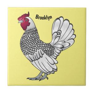 Sebright chicken cartoon illustration tile