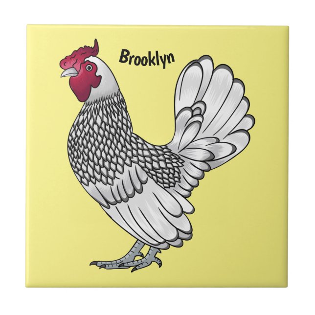 Sebright chicken cartoon illustration tile (Front)