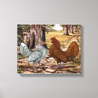 Sebright Hen and Rooster in a Wooded Setting Canvas Print