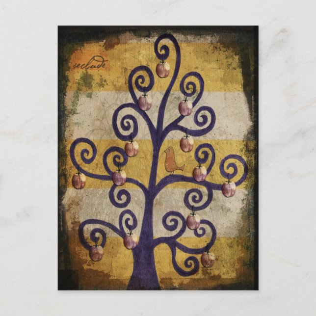 Seclude Bird in a Tree Art Designer Illustration Postcard (Front)