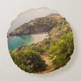 Secluded beach in Lo Zingaro, Sicily Round Pillow