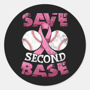 Second 2nd Base Fun Baseball Breast Cancer Awarene Classic Round Sticker