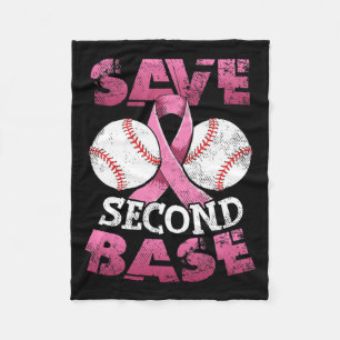Second 2nd Base Fun Baseball Breast Cancer Awarene Fleece Blanket