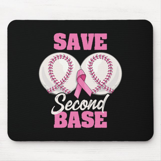 Second 2nd Base Fun Baseball Breast Cancer Awarene Mouse Pad (Front)