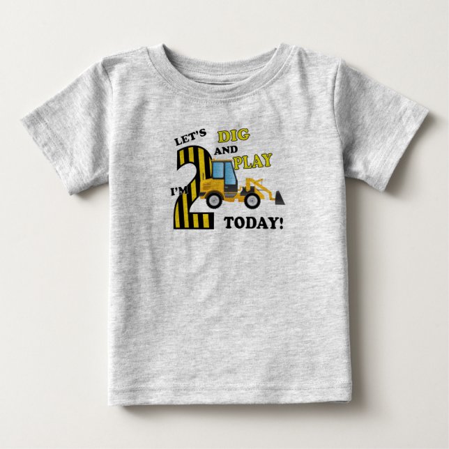 Second 2nd birthday shirt construction bulldozer (Front)