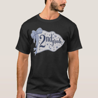 Second 2nd Grade Pennant Flag Coquette Striped  T-Shirt