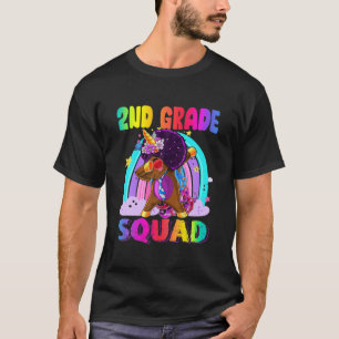 Second 2Nd Grade Squad Black Dabbing Unicorn Back T-Shirt