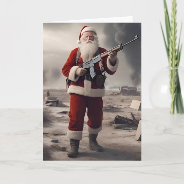 Second Amendment Anti Woke Santa Funny Christmas Holiday Card (Front)