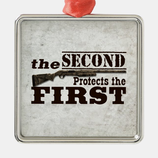 Second Amendment Protects First Amendment Metal Ornament (Front)