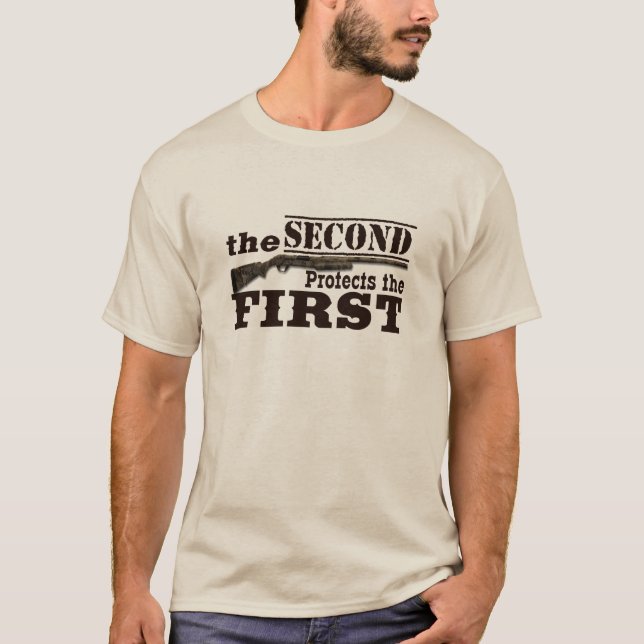 Second Amendment Protects First Amendment T-Shirt (Front)