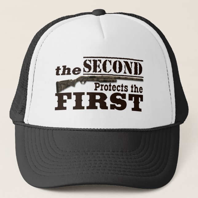 Second Amendment Protects First Amendment Trucker Hat (Front)