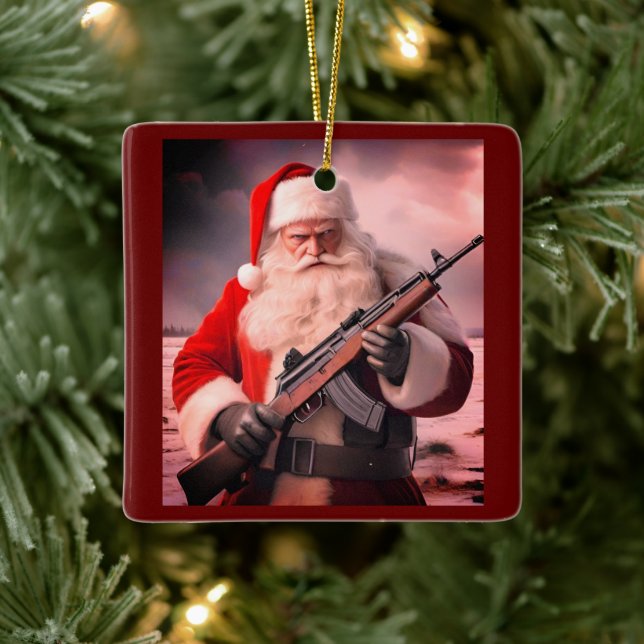  Second Amendment Santa Funny Christmas Ceramic Ornament (Tree)