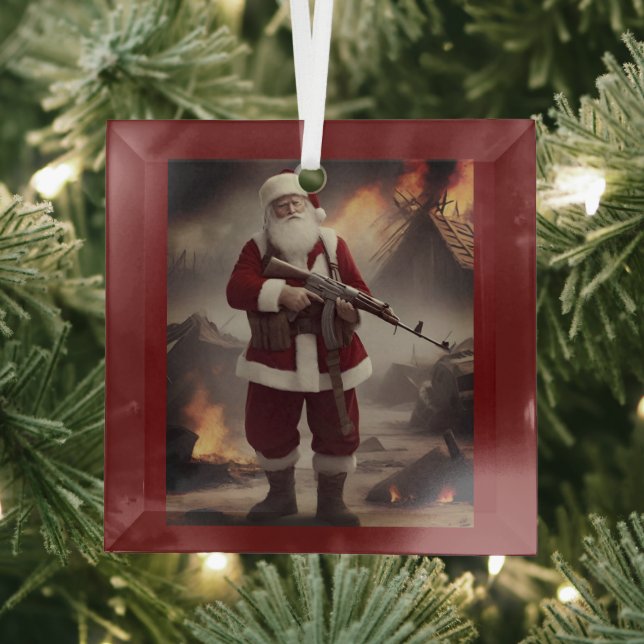  Second Amendment Santa Funny Christmas Glass Ornament (Insitu)
