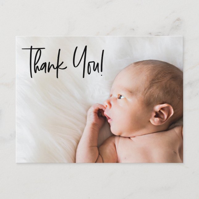 Second Baby Custom Photo thank you Script Birth  Announcement Postcard (Front)