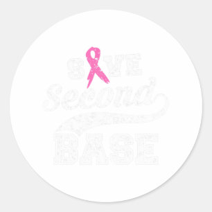 Second Base Pink Ribbon Breast Cancer Awareness  Classic Round Sticker