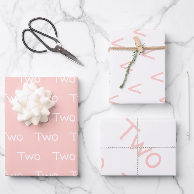 Second Birthday Blush Pink Girl Wrapping Paper Sheet (Front)