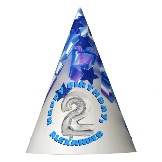 Second Birthday Boys Two Year Old Party Party Hat (Front)