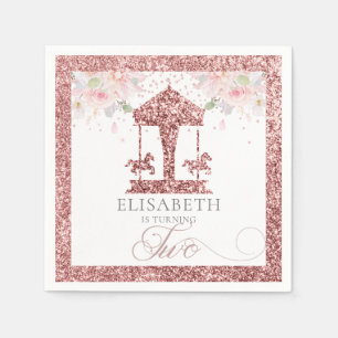 Second Birthday Carousel Floral Glitter Napkin
