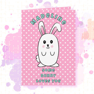 Second Birthday Cute Bunny Cartoon Pink Birthday Card