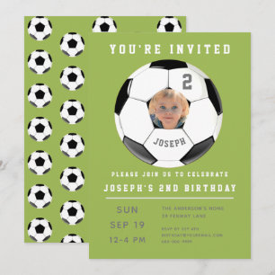 Second Birthday Green Photo Soccer Invitation