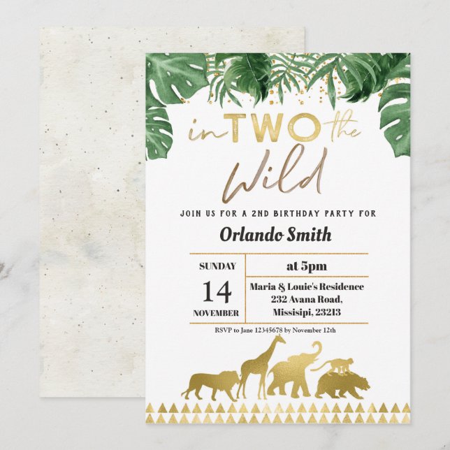 Second Birthday Invitation Into Two The Wild (Front/Back)