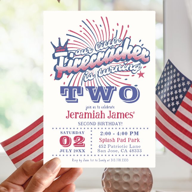 Second Birthday Patriotic One Little Firecracker Invitation (Creator Uploaded)