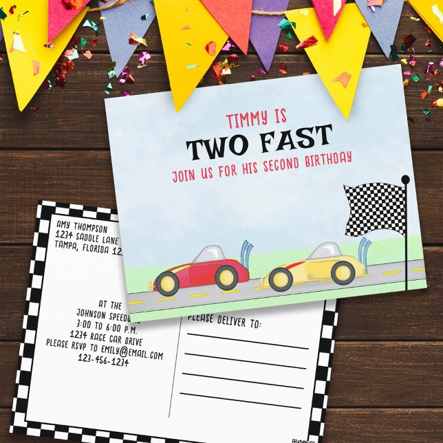 Second Birthday Race Car Two Fast Cute Track Postcard (Creator Uploaded)