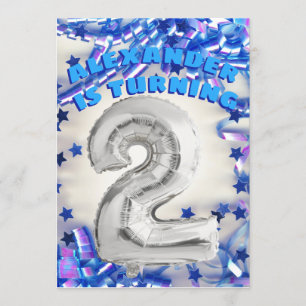 Second Birthday Silver and Blue Age 2 Boys Party Invitation