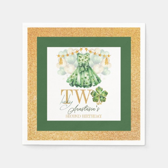 Second Birthday St Patrick's Day Personalized Napkin (Front)