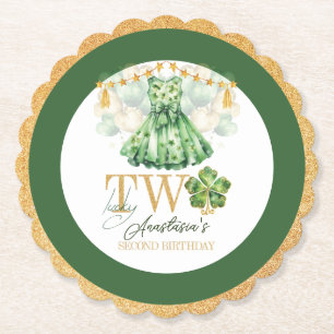 Second Birthday St Patrick's Day Personalized Paper Coaster