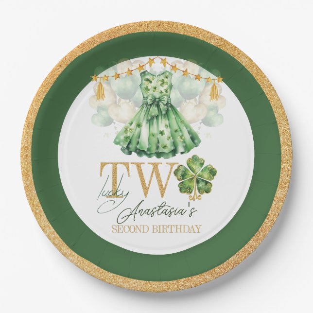 Second Birthday St Patrick's Day Personalized Paper Plate (Front)