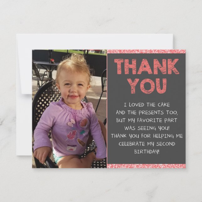Second Birthday Thank You Card (Front)