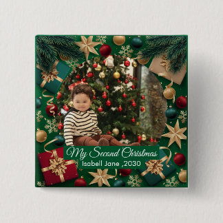 Second Christmas Custom Family Photo Text Template 2 Inch Square Button